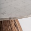 Luxusn&yacute; vidiecky mramorov&yacute; biely okr&uacute;hly jed&aacute;lensk&yacute; st&ocirc;l Juzina s kužeľovou drevenou hnedou nohou 120 cm 