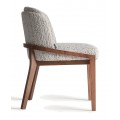 Luxusn&aacute; art deco čal&uacute;nen&aacute; biela text&uacute;rovan&aacute; jed&aacute;lensk&aacute; stolička Janies z mas&iacute;vneho dreva v hnedej farbe 83 cm