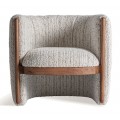 Luxusn&eacute; art deco čal&uacute;nen&eacute; polkruhov&eacute; kreslo Janies s bielym text&uacute;rovan&yacute;m poťahom s hned&yacute;m dreven&yacute;m detailom 80 cm