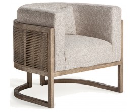 Luxusn&eacute; art deco čal&uacute;nen&eacute; kreslo Aster s b&eacute;žov&yacute;m poťahom a hnedou mas&iacute;vnou kon&scaron;trukciou s viedensk&yacute;m v&yacute;pletom 84 cm