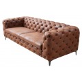 Luxusn&aacute; chesterfield hned&aacute; kožen&aacute; pre&scaron;&iacute;van&aacute; trojmiestna sedačka Modern Barock s čiernymi kovov&yacute;mi nožičkami 235 cm