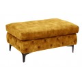 &Scaron;t&yacute;lov&aacute; chesterfield horčicov&aacute; žlt&aacute; čal&uacute;nen&aacute; taburetka Modern Barock s pre&scaron;&iacute;van&yacute;m poťahom a čiernymi kovov&yacute;mi nožičkami 92 cm