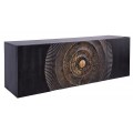 Dizajnov&yacute; art deco obdĺžnikov&yacute; &scaron;tvordverov&yacute; čierny TV stol&iacute;k Marlon so zlat&yacute;mi vyrez&aacute;van&yacute;mi detailmi 177 cm