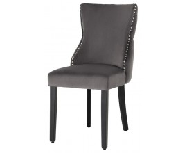 Z&aacute;mock&aacute; siv&aacute; jed&aacute;lensk&aacute; stolička Modern Barrock zo zamatu so strieborn&yacute;m dekoračn&yacute;m nitovan&iacute;m chesterfield pre&scaron;&iacute;van&iacute;m a chr&oacute;mov&yacute;m lev&iacute;m klopadlom