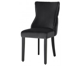 Klasick&aacute; jed&aacute;lensk&aacute; stolička Modern Barrock s čiernym zamatov&yacute;m poťahom v &scaron;t&yacute;le chesterfield a strieborn&yacute;m lev&iacute;m klopadlom 90 cm