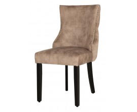 Modern&aacute; jed&aacute;lensk&aacute; stolička Modern Barrock s b&eacute;žov&yacute;m zamatov&yacute;m čal&uacute;nen&iacute;m s čiernymi nožičkami a chr&oacute;mov&yacute;m lev&iacute;m klopadlom 90 cm