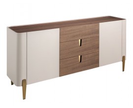 Luxusn&yacute; modern&yacute; dvojdverov&yacute; pr&iacute;born&iacute;k Forma Moderna s tromi z&aacute;suvkami v hnedej a b&eacute;žovej farbe so zlat&yacute;mi detailmi 180 cm