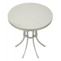 Art deco okr&uacute;hly biely pr&iacute;ručn&yacute; stol&iacute;k Florenzo s mramorovou doskou a striebornou kovovou podstavou 68 cm