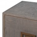 Art deco obdĺžnikov&yacute; siv&yacute; mas&iacute;vny trojdverov&yacute; pr&iacute;born&iacute;k Quadria Gris so sklenen&yacute;mi policami a bronzov&yacute;mi &uacute;chytkami 193 cm 
