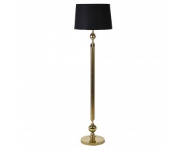 Glamour art deco stojaca lampa Kelly so zlatou kovovou nohou s guľovit&yacute;mi tvarmi a dr&aacute;žkovan&yacute;m valcom a čiernym tienidlom