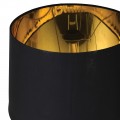 Art deco vysok&aacute; kovov&aacute; zlat&aacute; stojaca lampa Kelly s valcov&yacute;m textiln&yacute;m tienidlom v čiernej farbe a atypickou nohou 164 cm