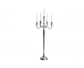 Klasick&yacute; z&aacute;mock&yacute; vysok&yacute; strieborn&yacute; kovov&yacute; 5 ramenn&yacute; svietnik Modern barock s leskl&yacute;m povrchom 120 cm