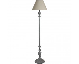&Scaron;t&yacute;lov&aacute; vintage siv&aacute; vysok&aacute; stojaca lampa Ithaka s kužeľov&yacute;m ľanov&yacute;m kr&eacute;mov&yacute;m tienidlom 155 cm