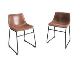 &Scaron;t&yacute;lov&aacute; vintage hned&aacute; kožen&aacute; jed&aacute;lensk&aacute; stolička Dingo s text&uacute;rovan&yacute;m povrchom a čiernou kovovou kon&scaron;trukciou 75 cm