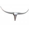 Glamour z&aacute;vesn&aacute; n&aacute;stenn&aacute; dekor&aacute;cia Longhorn v tvare b&yacute;čej lebky z leskl&eacute;ho chr&oacute;mov&eacute;ho kovu v striebornej farbe 99 cm