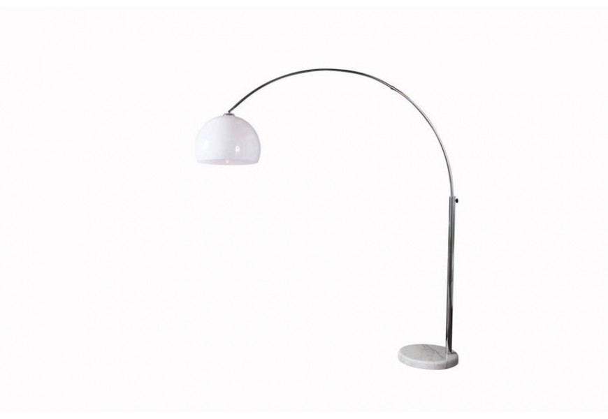 Dizajnov&aacute; polohovateľn&aacute; obl&uacute;kov&aacute; modern&aacute; kovov&aacute; strieborn&aacute; stojaca lampa Big Bow s bielym akrylov&yacute;m okr&uacute;hlym tienidlom 205 cm