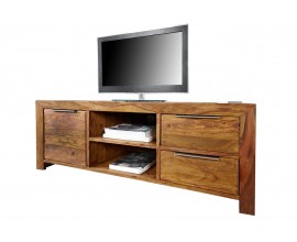 Modern&yacute; obdĺžnikov&yacute; hned&yacute; mas&iacute;vny TV stol&iacute;k Massive zo sheeshamov&eacute;ho dreva s kovov&yacute;mi &uacute;chytkami s &uacute;ložn&yacute;m priestorom 135 cm