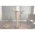 Etno stojaca lampa Euphoria z naplaven&yacute;ch kon&aacute;rov s okr&uacute;hlym kr&eacute;mov&yacute;m ľanov&yacute;m tienidlom a čiernou &scaron;tvorcovou podstavou 175 cm