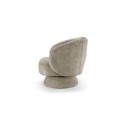 Art deco otočn&eacute; kreslo Elian potiahnut&eacute; taupe sivou boucl&eacute; l&aacute;tkou so zaoblen&yacute;m operadlom a kužeľovou z&aacute;kladňou 76 cm
