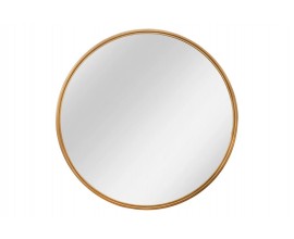 Art deco okr&uacute;hle zrkadlo Auri so zlat&yacute;m tenk&yacute;m kovov&yacute;m r&aacute;mom a zadnou v&yacute;stužou z dyhovan&eacute;ho dreva na stenu 80 cm