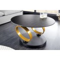 Art deco okr&uacute;hly otočn&yacute; konferenčn&yacute; stol&iacute;k Delin s okr&uacute;hlymi doskami a okr&uacute;hlymi zlat&yacute;mi otočn&yacute;mi nožičkami 80-134 cm