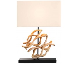 Stoln&aacute; lampa Rilyn vo vidieckom &scaron;t&yacute;le s dekoračn&yacute;m detailom z  teakov&eacute;ho dreva  a b&eacute;žov&yacute;m tienidlom  57 cm 