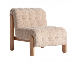 Luxusné retro béžové kreslo Aliona s bouclé poťahom a masívnou drevenou hnedou konštrukciou 89 cm