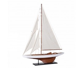 Koloni&aacute;lna hned&aacute; dreven&aacute; dekor&aacute;cia plachetnicovej lode Marina v bielej farbe so zlat&yacute;mi kovov&yacute;mi detailmi 118 cm