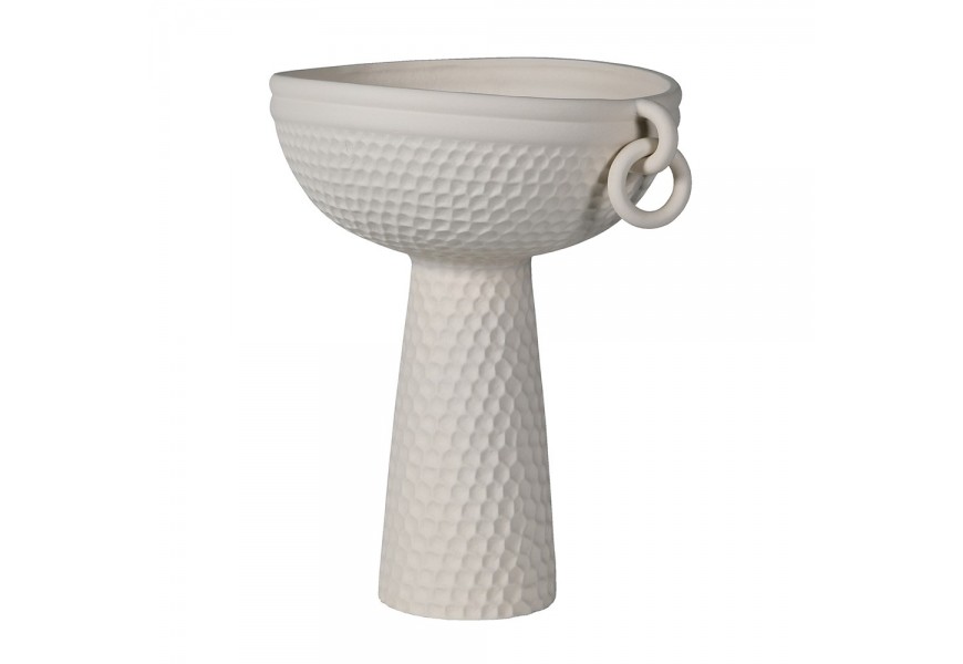 Dizajnov&aacute; porcel&aacute;nov&aacute; biela v&aacute;za Ardea v tvare misy na kužeľovej nohe s ručne zdoben&yacute;m &scaron;trukt&uacute;rovan&yacute;m povrchom 42 cm