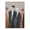 Art deco obdĺžnikový nástenný obraz Persona s motívom štyroch postáv v čiernych oranžových a béžových odtieňoch v hnedom drevenom ráme