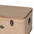 Retro obdĺžnikov&aacute; sada dvoch dekoračn&yacute;ch kufrov Luggage v hnedej farbe s l&aacute;tkov&yacute;m poťahom a kovov&yacute;mi detailmi 65 cm