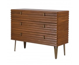Luxusn&aacute; retro mas&iacute;vna hned&aacute; obdĺžnikov&aacute; komoda Striata s 3D lamelov&yacute;m povrchom a tromi z&aacute;suvkami 108 cm