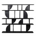 Luxusn&yacute; art deco čierny geometrick&yacute; reg&aacute;l Obsidian so &scaron;tyrmi poličkami z recyklovan&eacute;ho dreva 160 cm