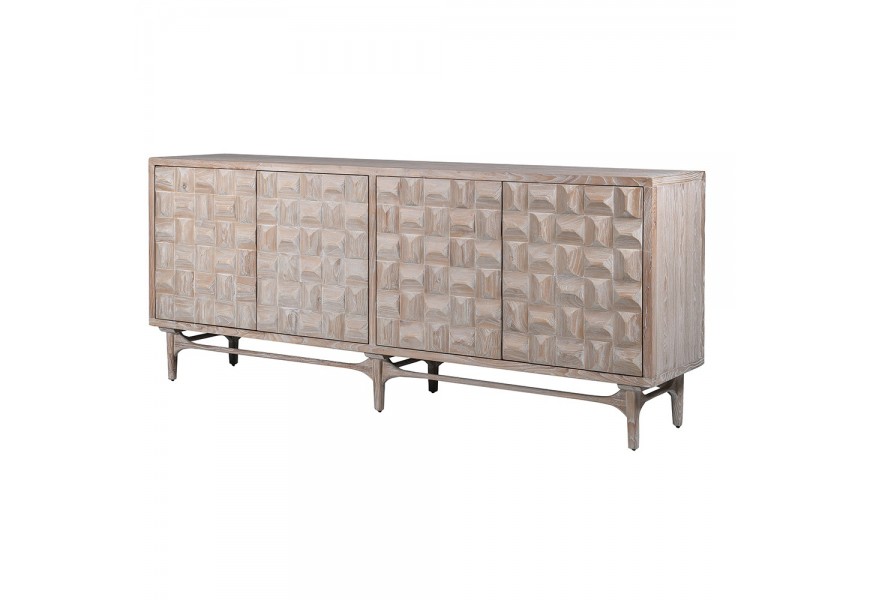 Luxusn&yacute; art deco pr&iacute;born&iacute;k Cubaro z mas&iacute;vneho dreva so &scaron;tyrmi dvierkami a 3D reli&eacute;fnym vzorom 210 cm 