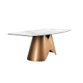 Luxusn&yacute; glamour biely obdĺžnikov&yacute; jed&aacute;lensk&yacute; st&ocirc;l Forma Moderna z porcel&aacute;nu s mramorov&yacute;m vzorom s bronzovou nohou 240 cm