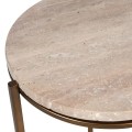 Glamour okr&uacute;hly pr&iacute;ručn&yacute; stol&iacute;k Cel s b&eacute;žovou travert&iacute;novou doskou a zlato-bronzovou kovovou kon&scaron;trukciou 52 cm