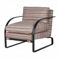 Luxusn&eacute; retro čal&uacute;nen&eacute; hned&eacute; kreslo Artero s kovovou kon&scaron;trukciou a pruhovan&yacute;m poťahom z juty a bavlny 86 cm
