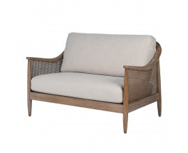 Luxusn&aacute; retro dvojmiestna sedačka Armonia z jaseňov&eacute;ho dreva s viedensk&yacute;m v&yacute;pletom a siv&yacute;m čal&uacute;nen&iacute;m 120 cm