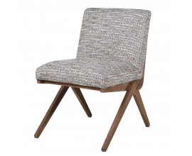 Dizajnov&aacute; retro jed&aacute;lensk&aacute; stolička Axis so siv&yacute;m vzorovan&yacute;m poťahom a drevenou hnedou kon&scaron;trukciou 82 cm