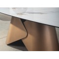 Luxusn&yacute; glamour biely obdĺžnikov&yacute; jed&aacute;lensk&yacute; st&ocirc;l Forma Moderna z porcel&aacute;nu s mramorov&yacute;m vzorom s bronzovou nohou 240 cm
