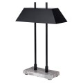 Industri&aacute;lna stoln&aacute; lampa Brent s mramorovou sivou podstavou a čiernym ľanov&yacute;m obdĺžnikov&yacute;m tienidlom 64 cm 