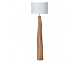 Luxusn&aacute; art deco stojaca lampa Ranty z mas&iacute;vneho hned&eacute;ho topoľov&eacute;ho dreva s bielym ľanov&yacute;m tienidlom 159 cm