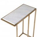 Dizajnov&yacute; art deco obdĺžnikov&yacute; pr&iacute;ručn&yacute; stol&iacute;k Nashik so kovovou kon&scaron;trukciou v zlatej farbe a bielou mramorovou doskou 60 cm