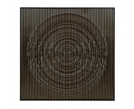 Modern&aacute; art deco n&aacute;stenn&aacute; dekor&aacute;cia Modern Wave s plastick&yacute;m reli&eacute;fom vertik&aacute;lnych l&iacute;ni&iacute; so zvlnen&yacute;m povrchom tvoriacim obraz kruhu z mas&iacute;vneho dreva v čiernej farbe so zlat&yacute;m lemovan&iacute;m v tvare &scaron;tvorca