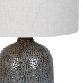 Dizajnov&aacute; keramick&aacute; stoln&aacute; lampa Kloss s plastick&yacute;m bodkovan&yacute;m zdoben&iacute;m a reakt&iacute;vnou glaz&uacute;rov v modrej a hnedej farbe 57 cm