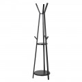 Industri&aacute;lny okr&uacute;hly kovov&yacute; ve&scaron;iak Tripod Black s dvomi dreven&yacute;mi poličkami v čiernej farbe 183 cm