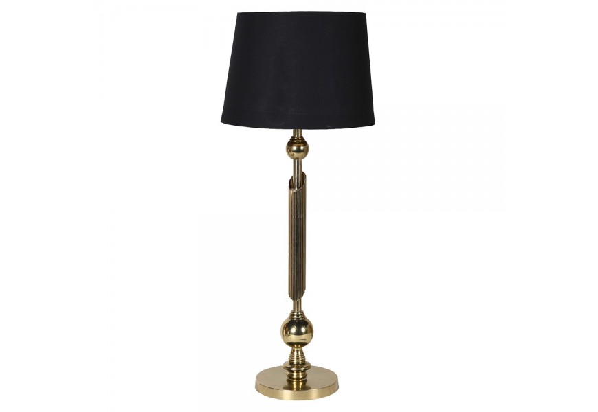 Glamour stoln&aacute; lampa Kelly s čiernym ľanov&yacute;m tienidlom a kovovou zlatou nohou 78 cm 