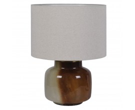 Modern&aacute; stoln&aacute; lampa Terrza s hnedou nohou s efektom keramiky a siv&yacute;m ľanov&yacute;m tienidlom 53 cm