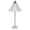 Moderná dizajnová stolná lampa Umbrella s bielym tienidlom z ľanu a kovových detailov v zlatej fare s motívom dáždnika s mramorovou podstavou v okrúhlom tvare