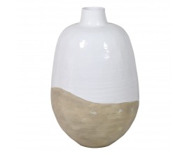 Luxusná moderná oválna váza Ello z terakoty v bielej a béžovej farbe s asymetrickým minimalistickým zdobením 80 cm